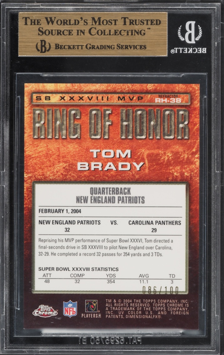 2004 Topps Chrome Ring Of Honor Refractor Tom Brady /100 #RH38 BGS 9.5 GEM MINT - Photo 2
