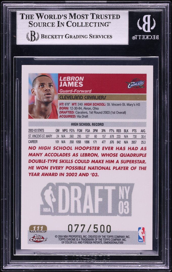 2003 Topps Chrome Black Refractor LeBron James ROOKIE /500 #111 BGS 9 MINT