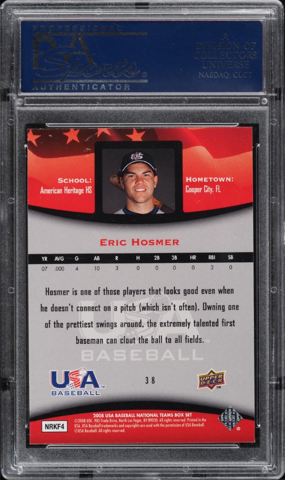 2008 Upper Deck USA Baseball Eric Hosmer ROOKIE #38 PSA 10 GEM MINT