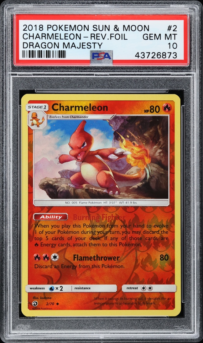 2018 Pokemon Sun & Moon Dragon Majesty Reverse Holo Charmeleon PSA 10 GEM MINT