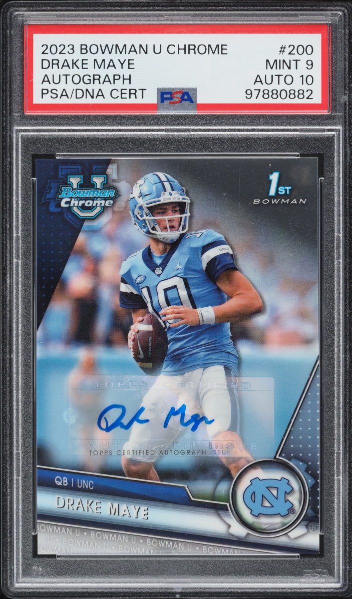 2023 Bowman University Chrome Drake Maye ROOKIE AUTO DNA 10 #200 PSA 9 MINT