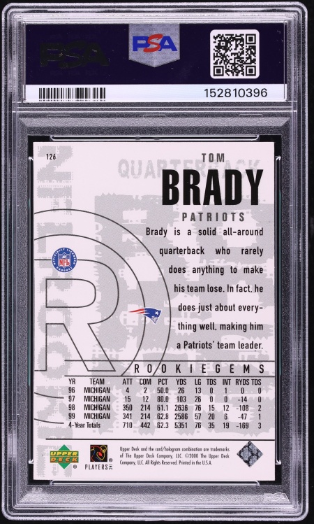 2000 Black Diamond Tom Brady ROOKIE AUTO DNA 10 #126 PSA 6 EXMT