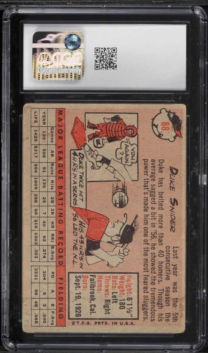 1958 Topps Duke Snider #88 CGC 2.5 GD+
