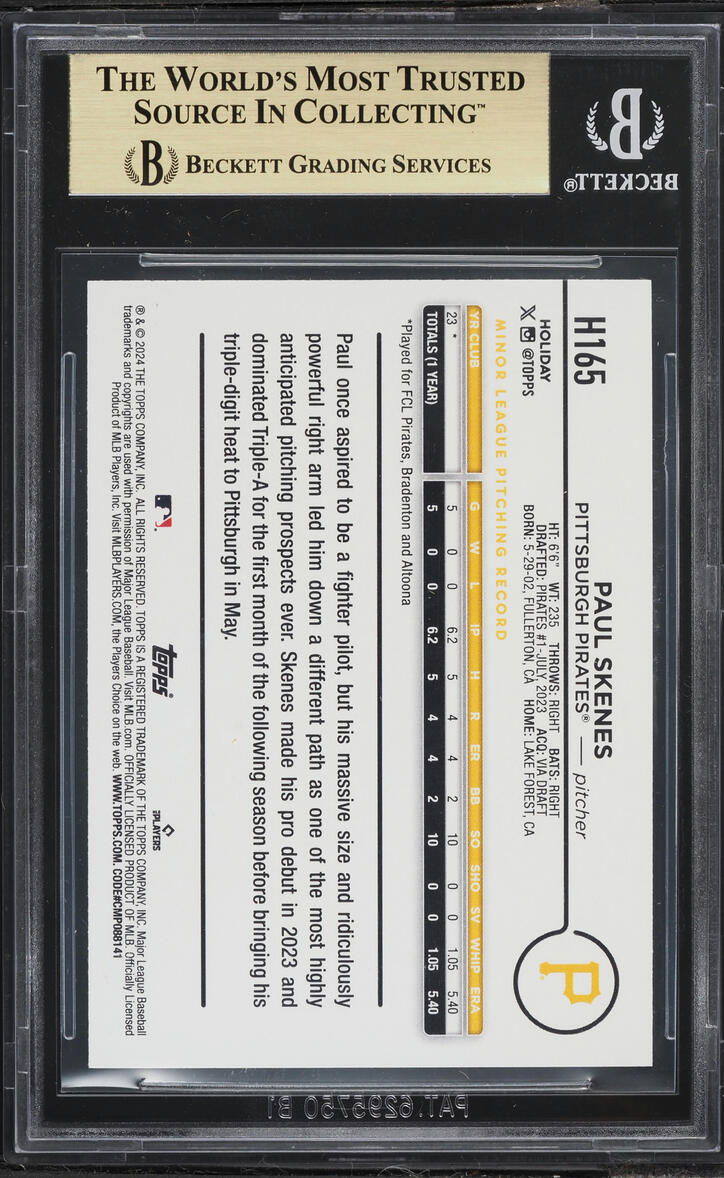 2024 Topps Holiday Paul Skenes ROOKIE #H165 BGS 9.5 GEM MINT