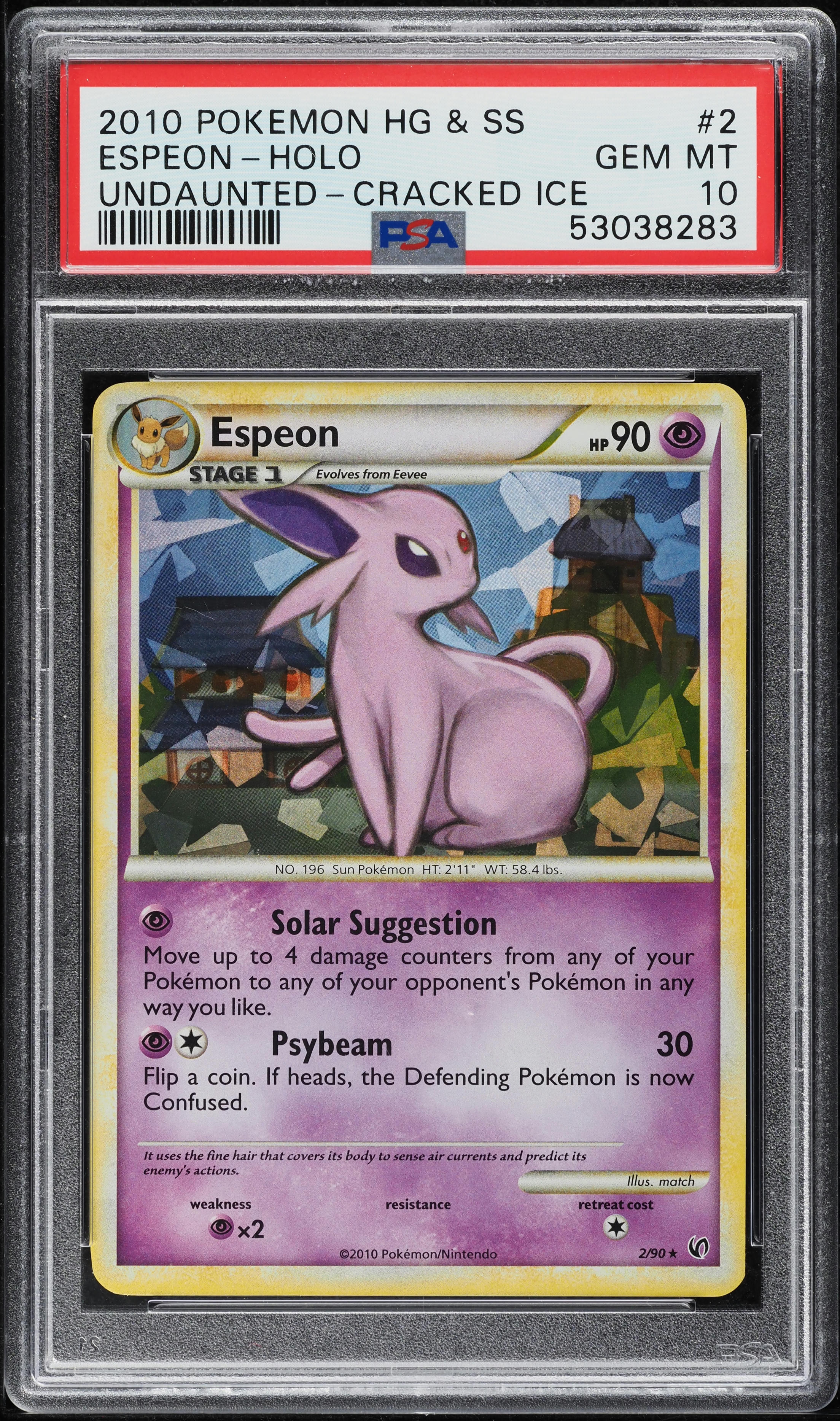 2010 Pokemon HeartGold & SoulSilver Undaunted Cracked Ice Holo Espeon #2 PSA 10