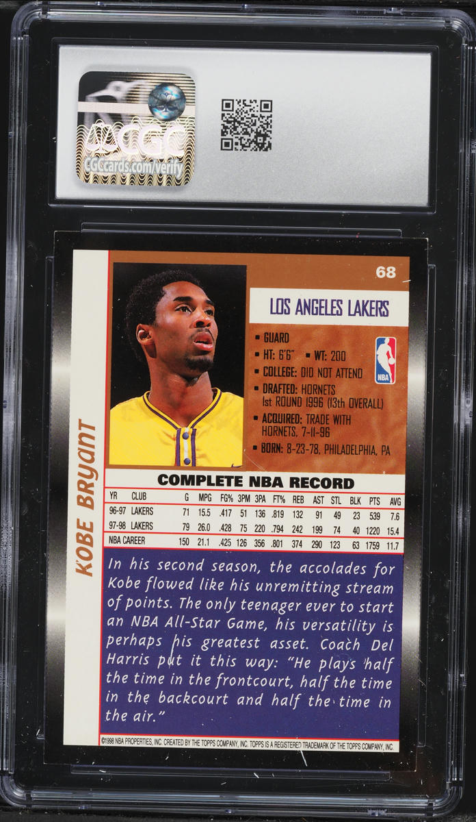 1998 Topps Basketball Kobe Bryant #68 CGC 8 NM-MT