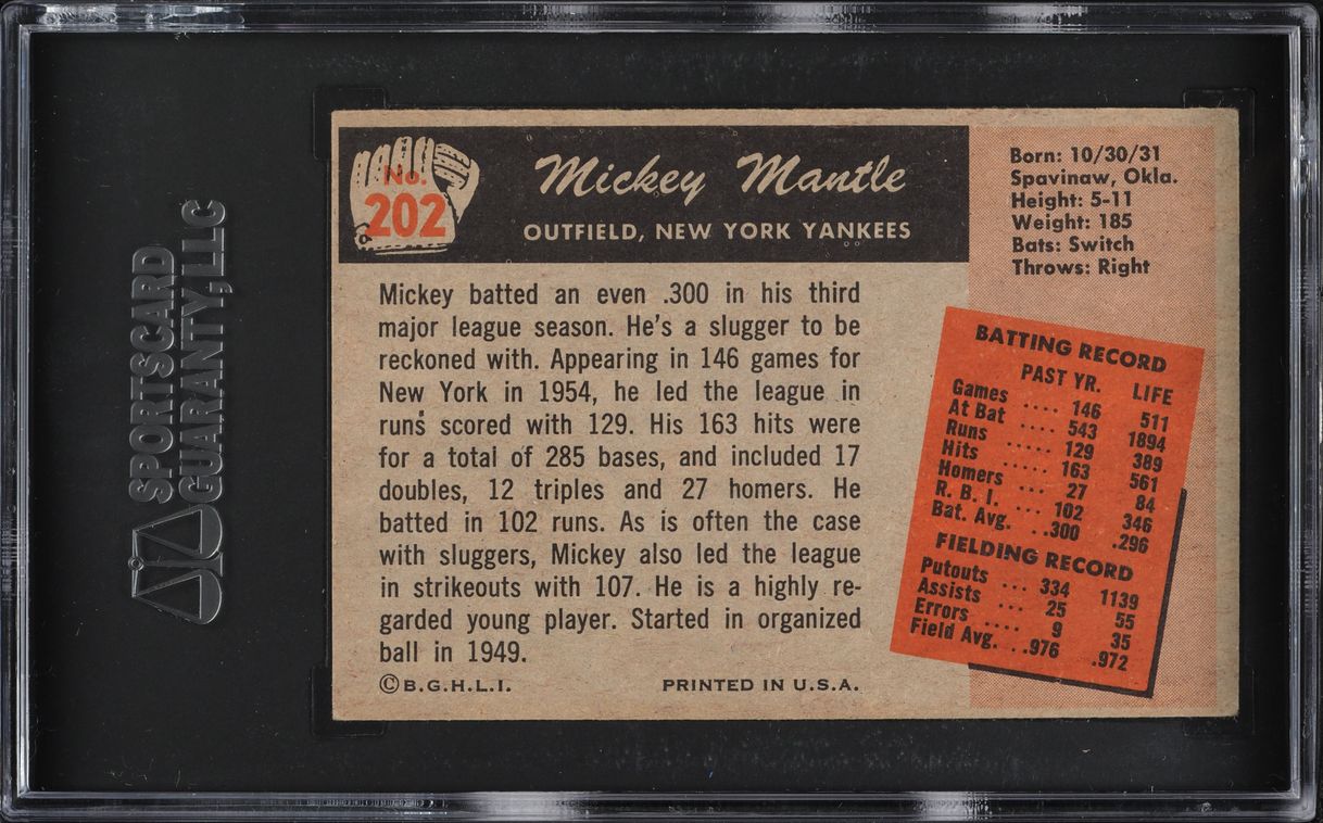 1955 Bowman Mickey Mantle #202 SGC 5 EX