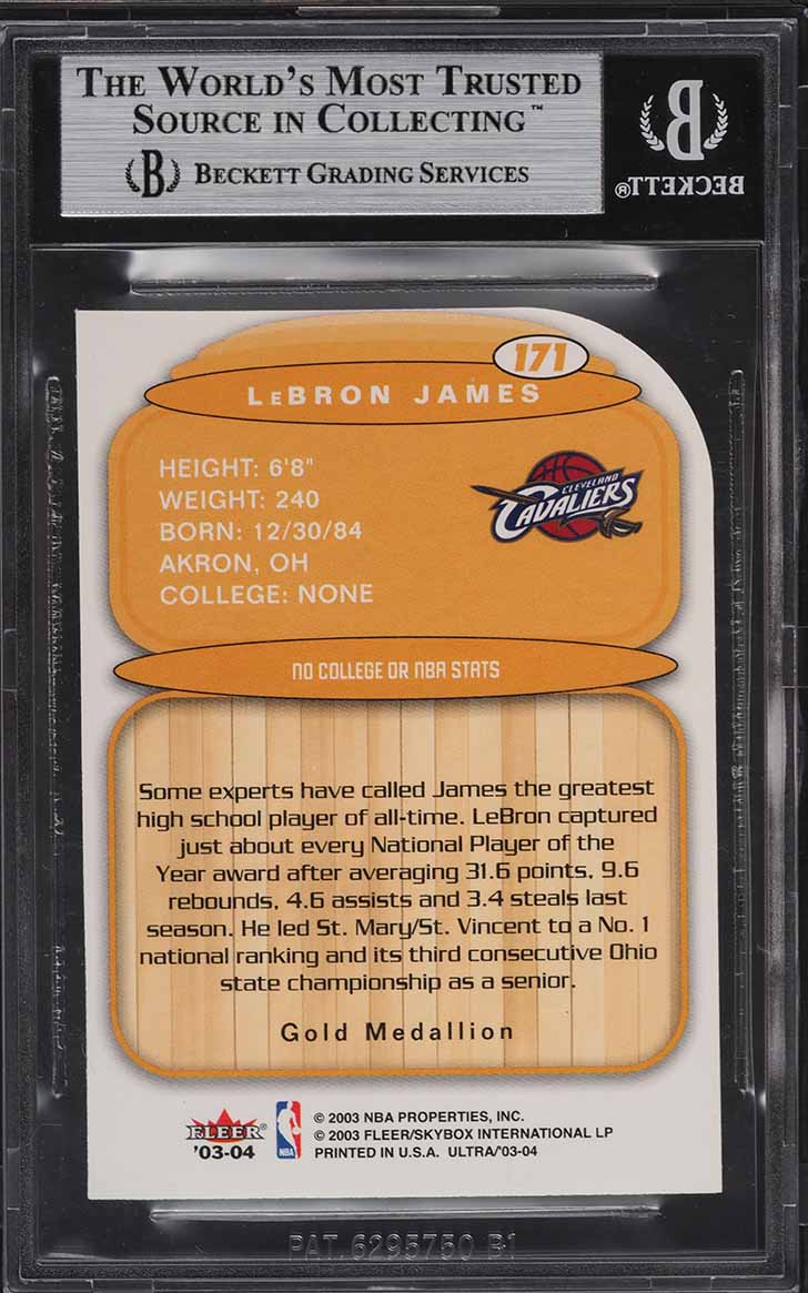 2003 Ultra Gold Medallion Die-Cut LeBron James ROOKIE #171 BGS 9 MINT