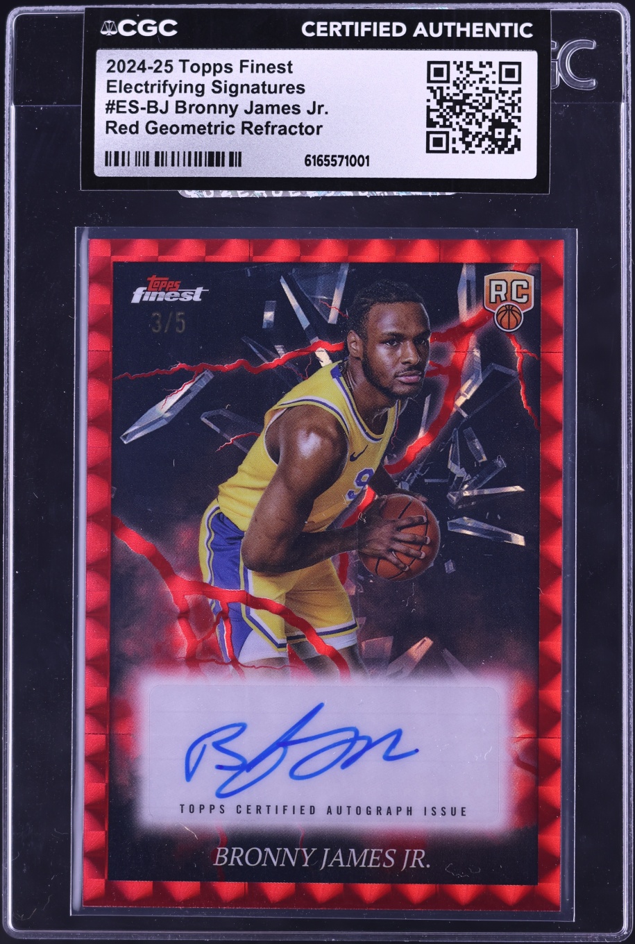 2024 Finest Electrifying Red Geometric Refractor Bronny James Jr. Rc AUTO /5 #ES-BJ CGC AUTH - Photo 1