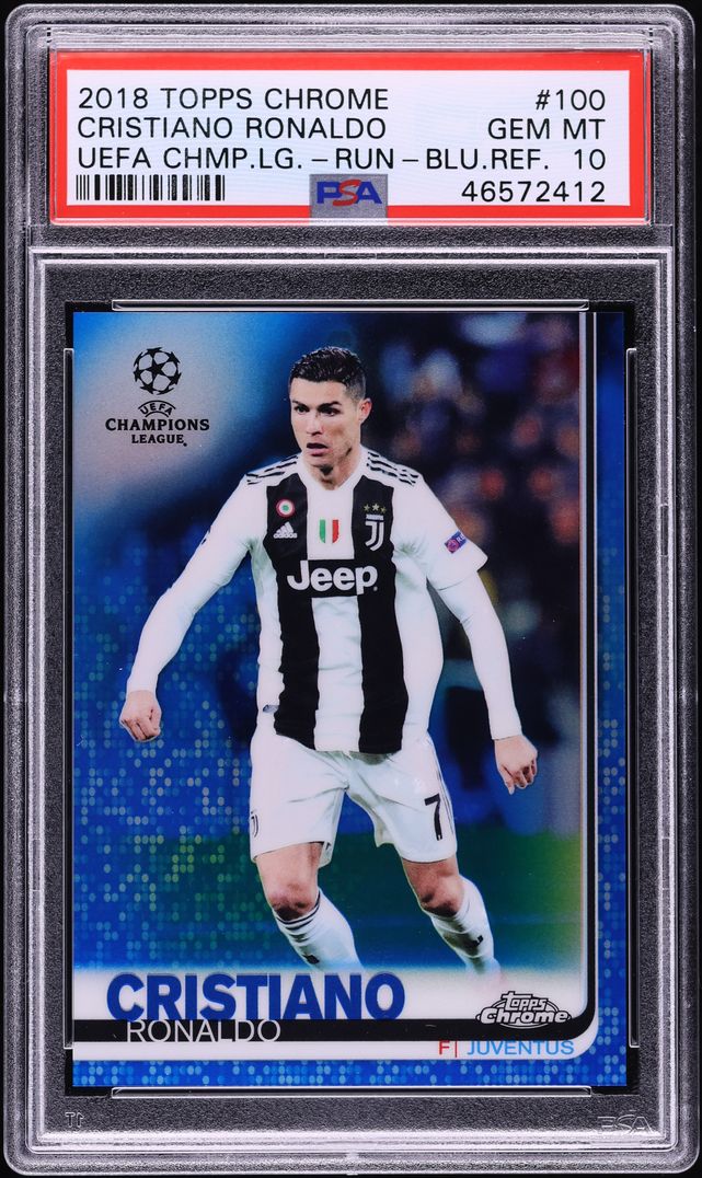 2018 Topps Chrome UEFA Blue Refractor Cristiano Ronaldo /150 #100 PSA 10 GEM