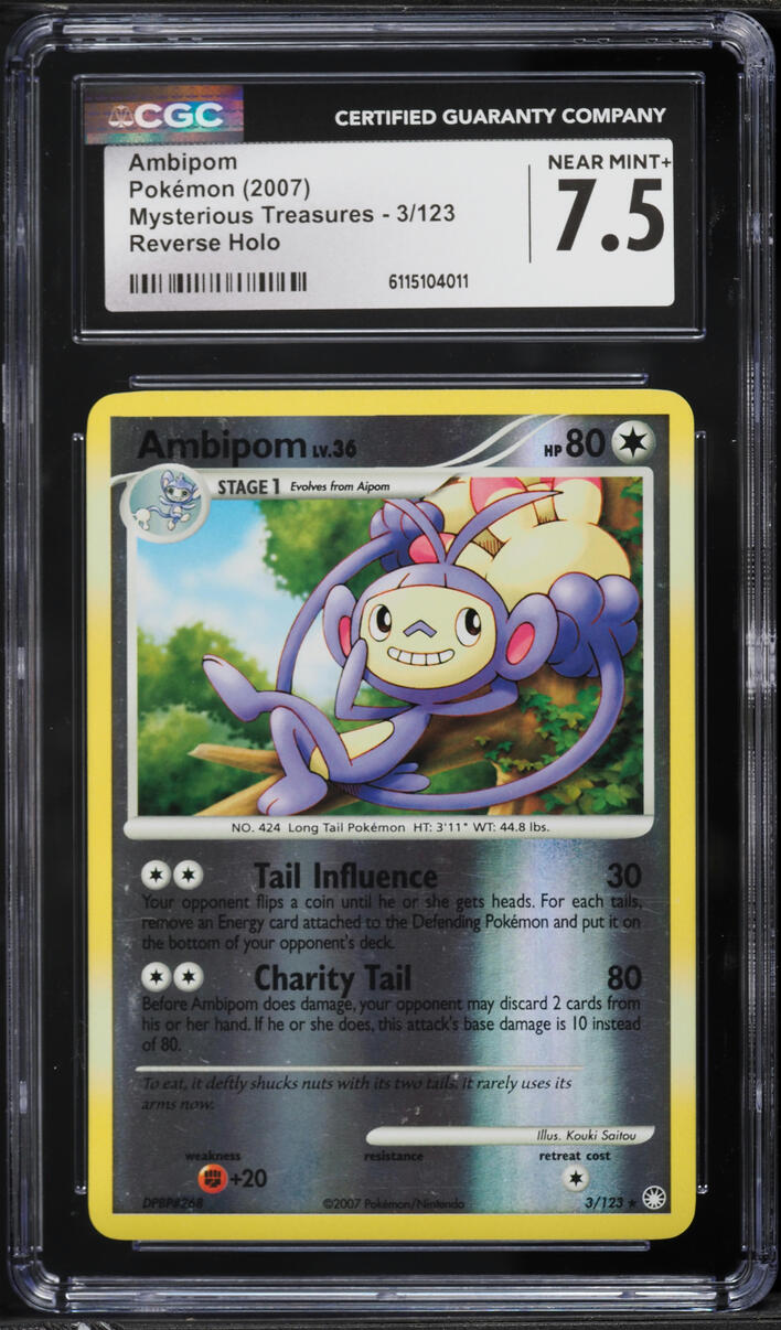 2007 Pokemon Diamond & Pearl Mysterious Treasures Reverse Holo Ambipom #3 CGC 7.5 NRMT+