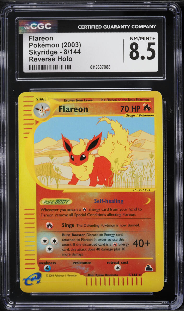 2003 Pokemon Skyridge Reverse Holo Flareon #8 CGC 8.5 NM-MT+