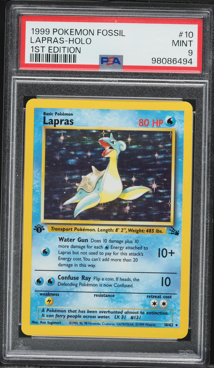 1999 Pokemon Fossil 1st Edition Holo Lapras #10 PSA 9 MINT