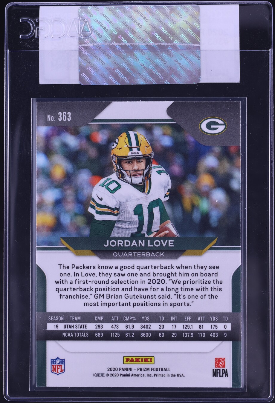 2020 Panini Prizm Jordan Love ROOKIE #363 CGC AUTH