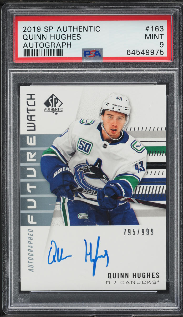 2019 SP Authentic Quinn Hughes ROOKIE AUTO /999 #163 PSA 9 MINT
