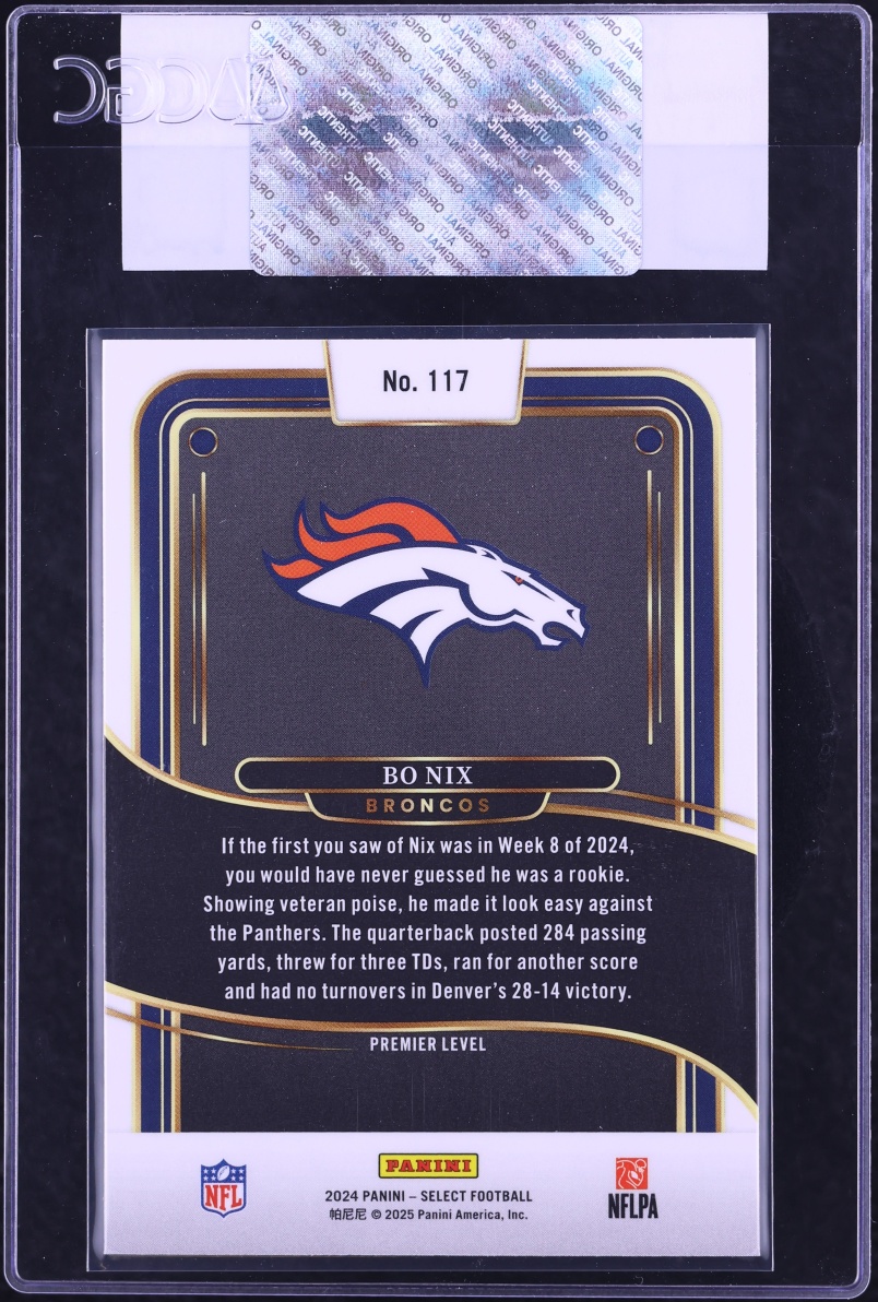 2024 Select Premier Level Bo Nix ROOKIE #117 CGC AUTH