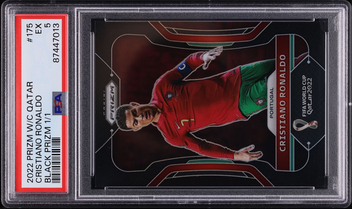 2022 Panini Prizm World Cup Qatar Black Cristiano Ronaldo 1/1 #175 PSA 5 EX