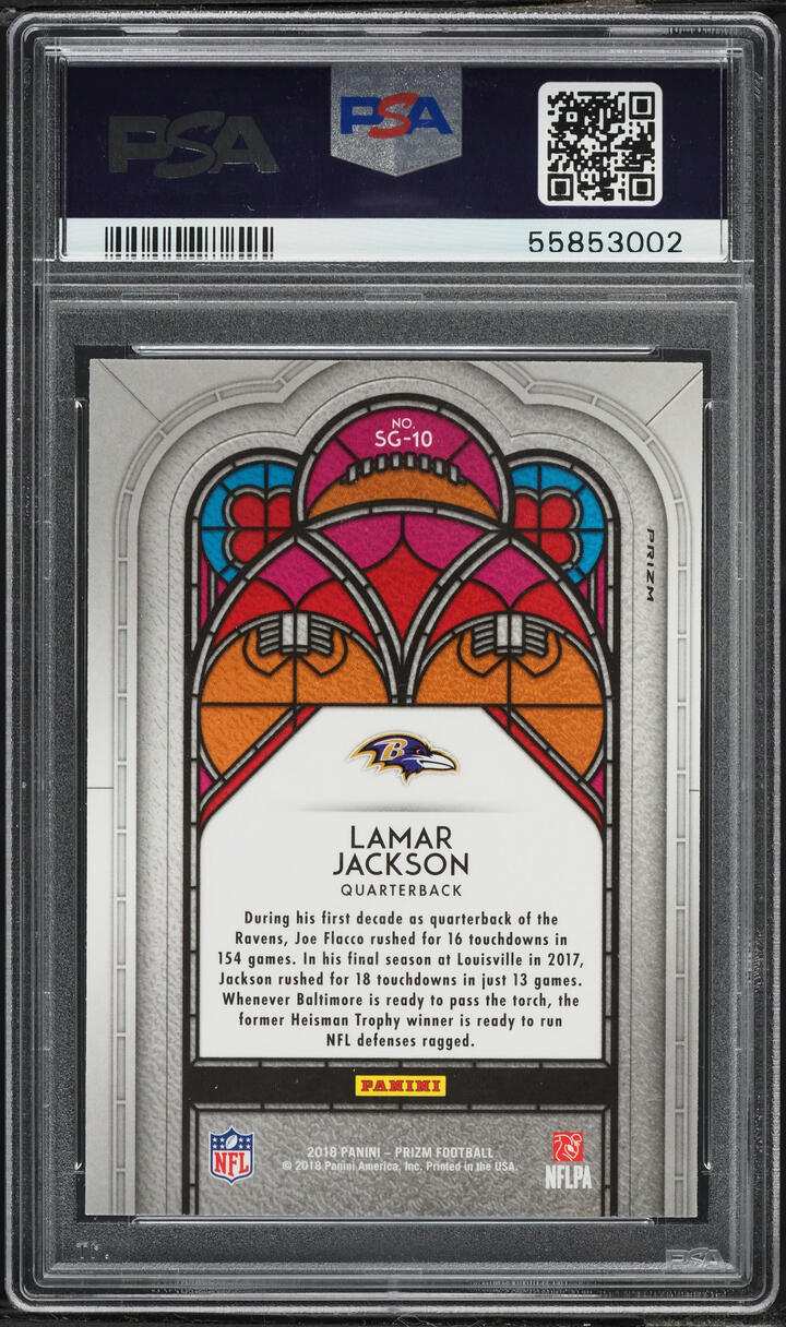 2018 Panini Prizm Stained Glass Lamar Jackson ROOKIE #SG-10 PSA 10 GEM MINT