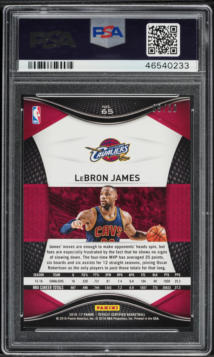 2016 Totally Certified Gold LeBron James /10 #65 PSA 9 MINT