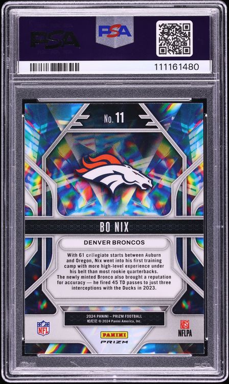 2024 Panini Prizm Prizmatic Green Wave Bo Nix ROOKIE #11 PSA 10 GEM MINT