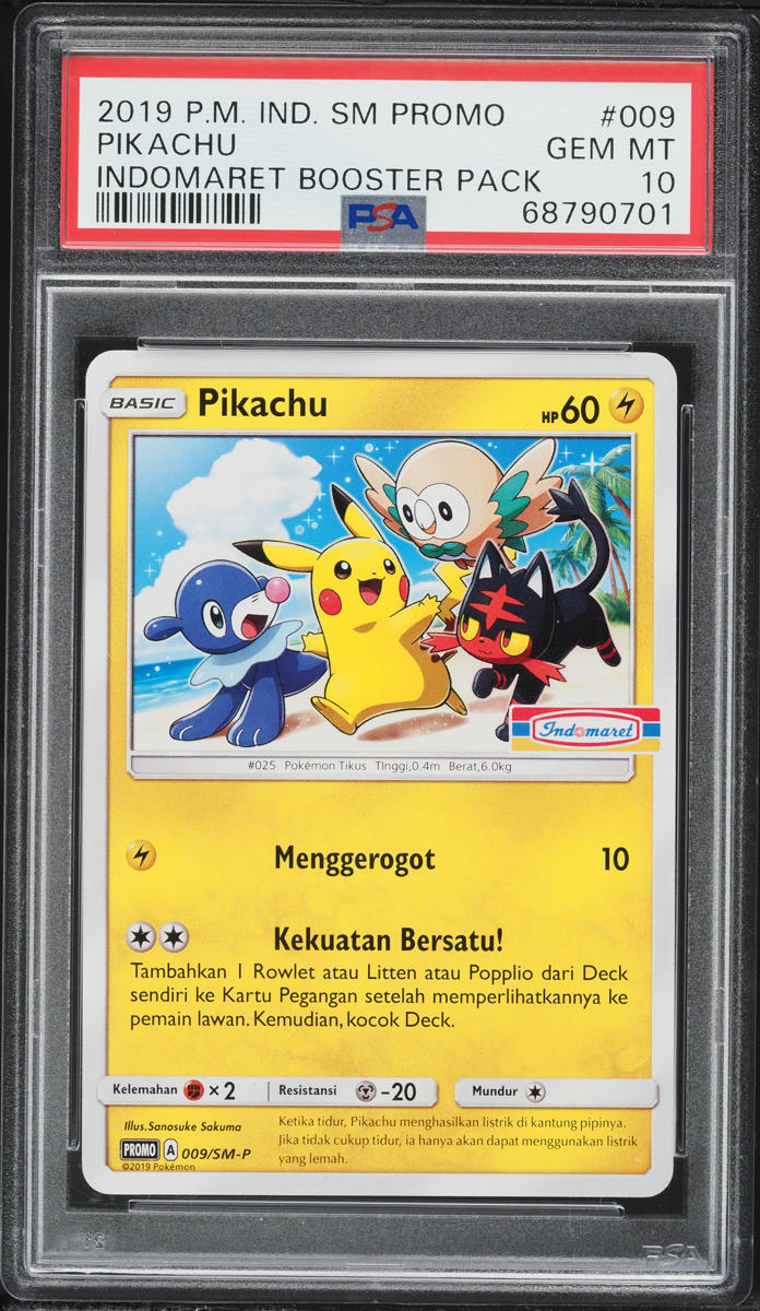 2019 Pokemon Indonesian Sun & Moon Promo Indomaret Booster Pack Pikachu #9 PSA 10 GEM MINT