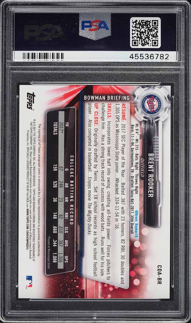 2017 Bowman Chrome Draft Brent Rooker PROSPECT AUTO #CDABR PSA 10 GEM MINT
