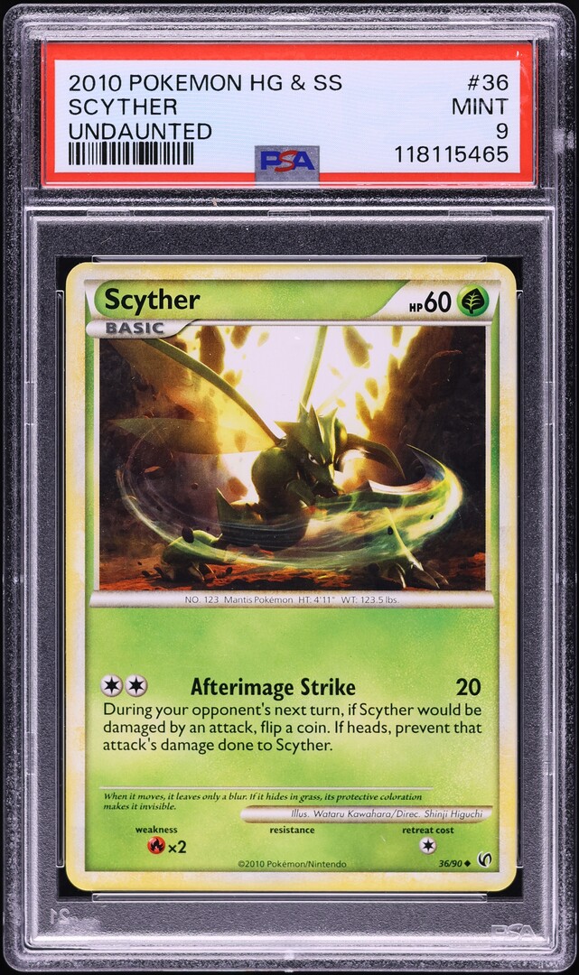 2010 Pokemon HeartGold & SoulSilver Undaunted Scyther #36 PSA 9 MINT