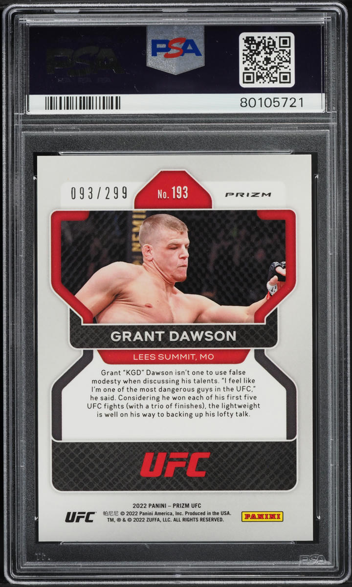 2022 Panini Prizm UFC Red Grant Dawson ROOKIE AUTO /299 #193 PSA 8 NM-MT