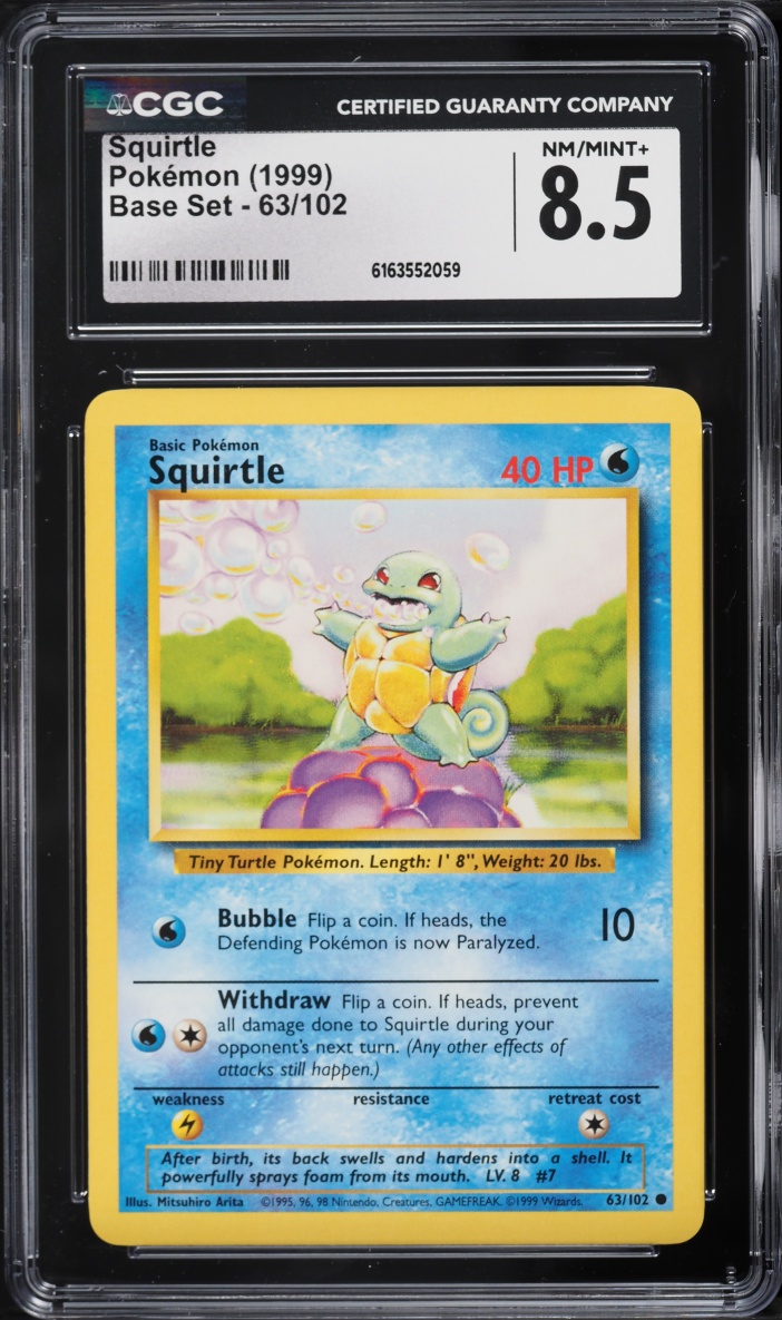 1999 Pokemon Base Set Squirtle #63 CGC 8.5 NM-MT+