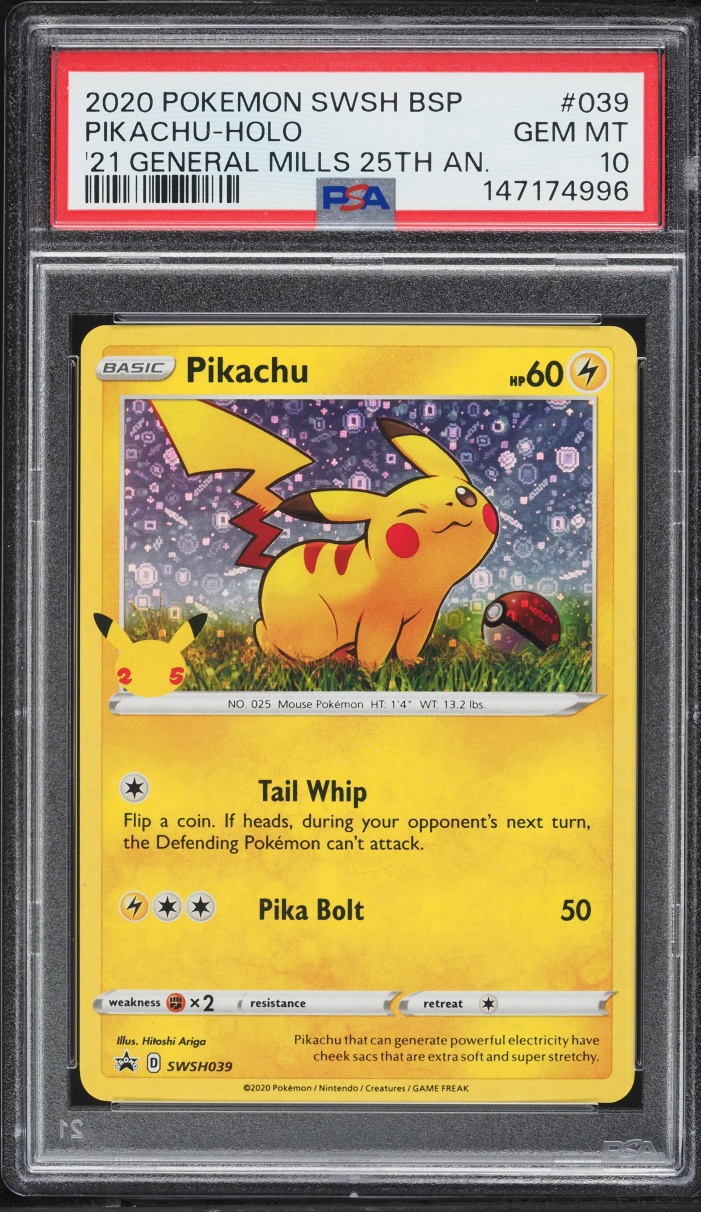 2020 Pokemon Sword & Shield Promo General Mills Sequin Holo Pikachu #39 PSA 10 GEM MINT