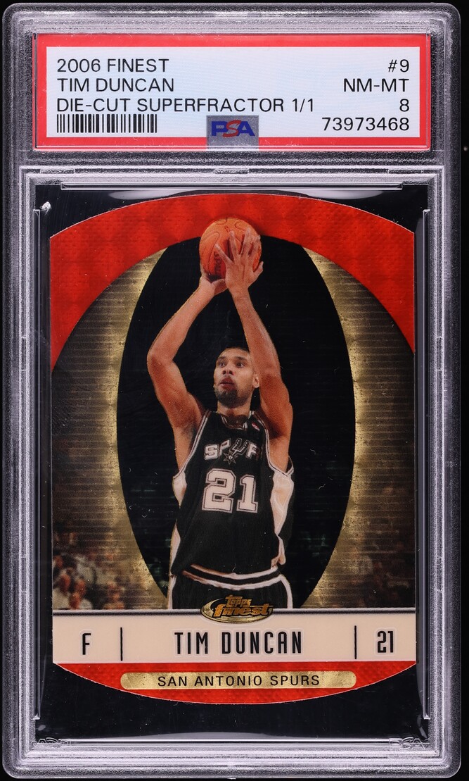 2006 Finest Superfractor Die-Cut Tim Duncan 1/1 #9 PSA 8 NM-MT - Photo 1