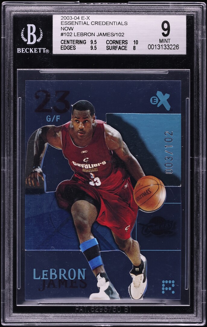 2003 Fleer E-X Essential Credentials Now LeBron James ROOKIE /102 #102 BGS 9 MINT - Photo 1