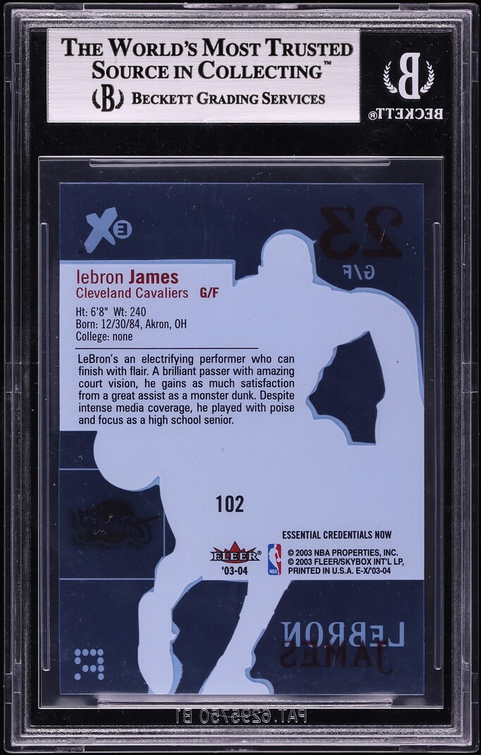 2003 Fleer E-X Essential Credentials Now LeBron James ROOKIE /102 #102 BGS 9 MINT - Photo 2