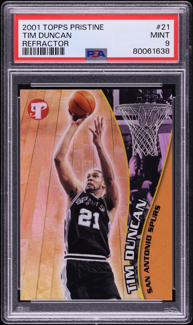 2001 Topps Pristine Refractor Tim Duncan /50 #21 PSA 9 MINT - Photo 1