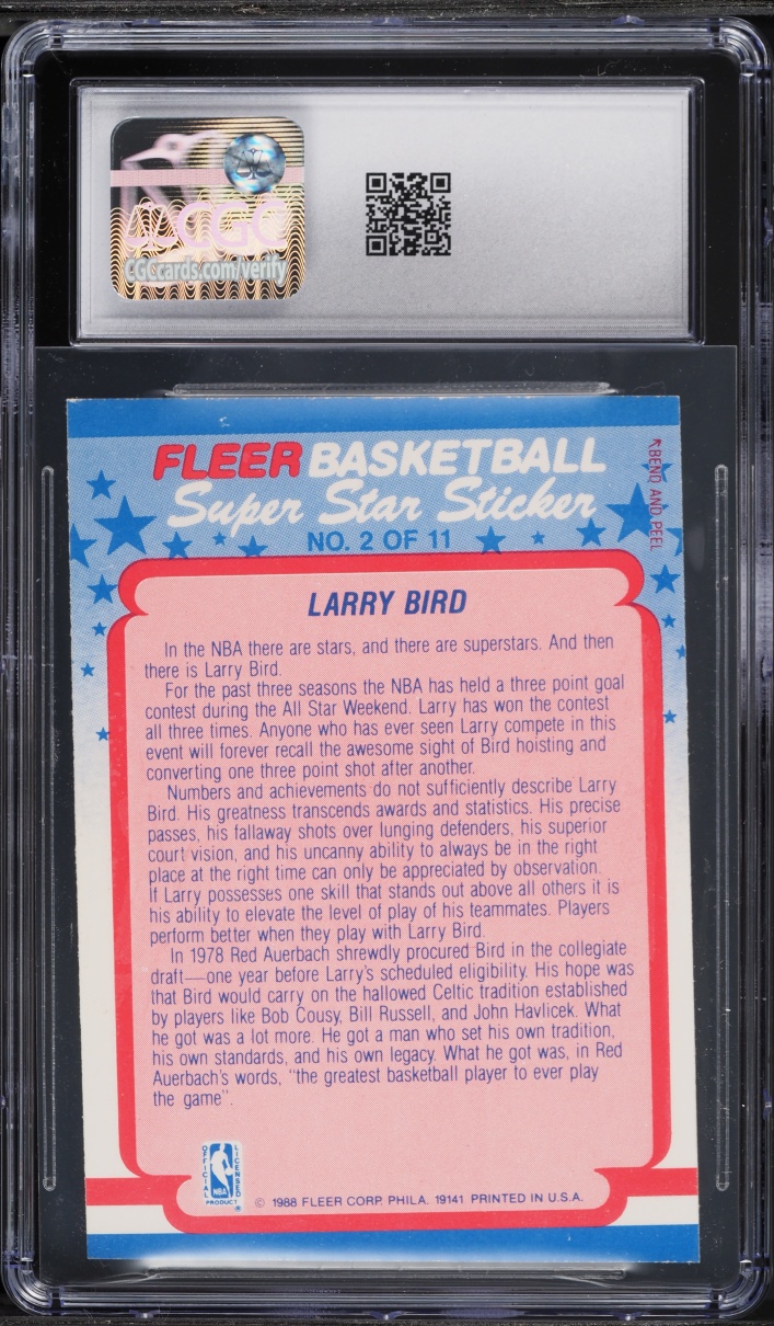1988 Fleer Stickers Larry Bird #2 CGC 4.5 VGEX+