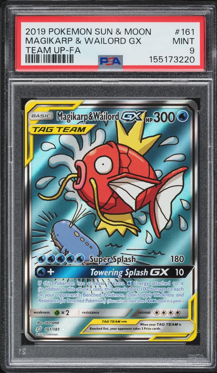 2019 Pokemon Sun & Moon Team Up Alt Art Magikarp & Wailord GX #161 PSA 9 MINT