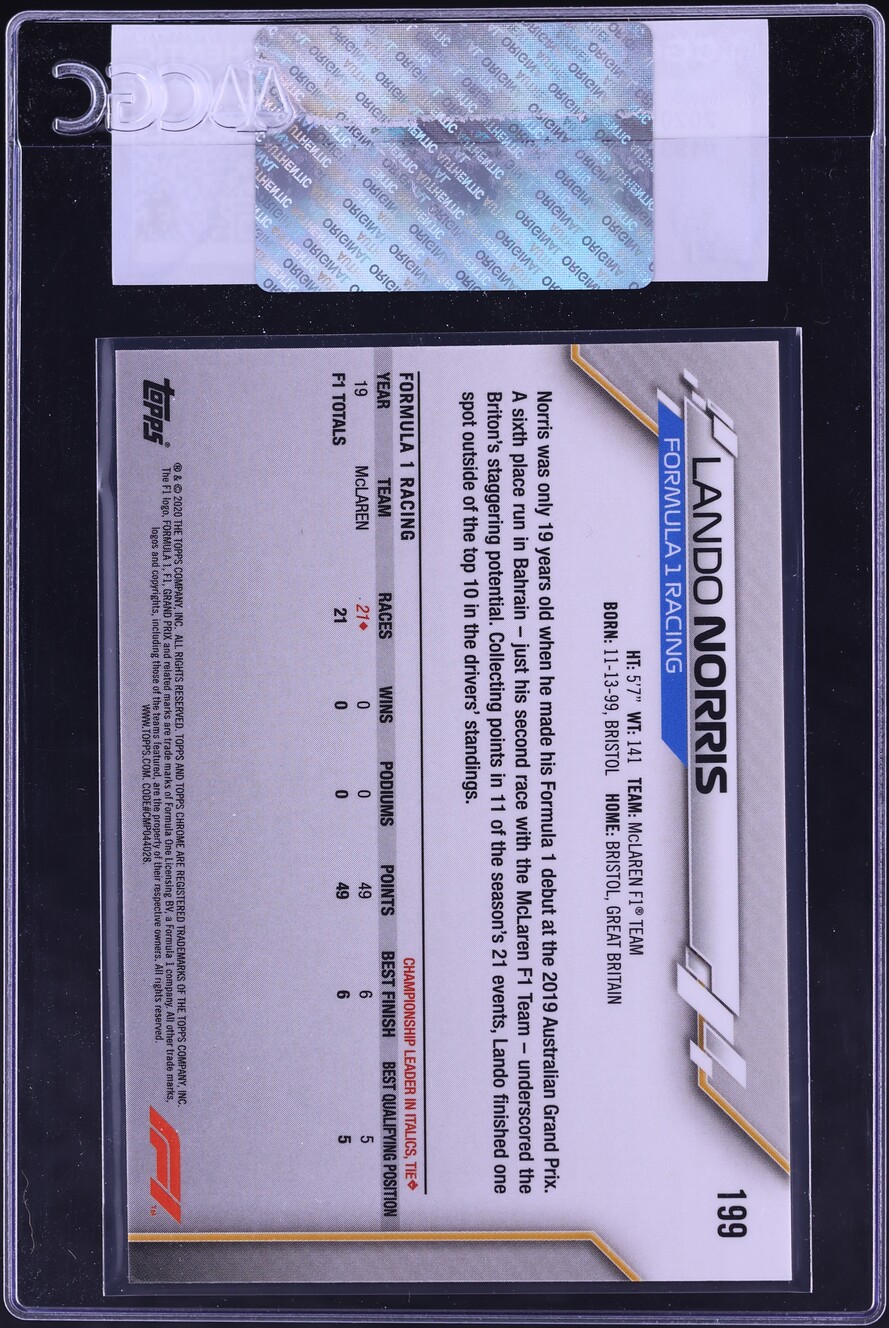 2020 Topps Chrome Formula 1 F1 Lando Norris ROOKIE #199 CGC AUTH