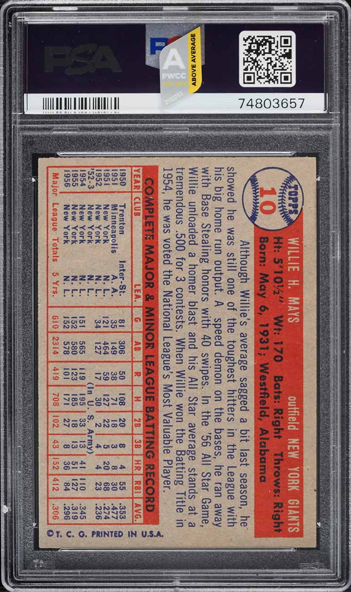 1957 Topps Willie Mays #10 PSA 8 NM-MT
