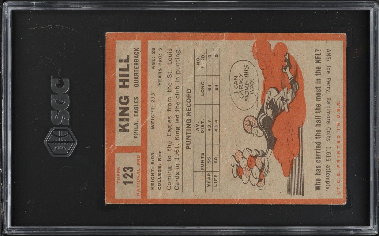 1962 Topps Football King Hill #123 SGC 1 PR