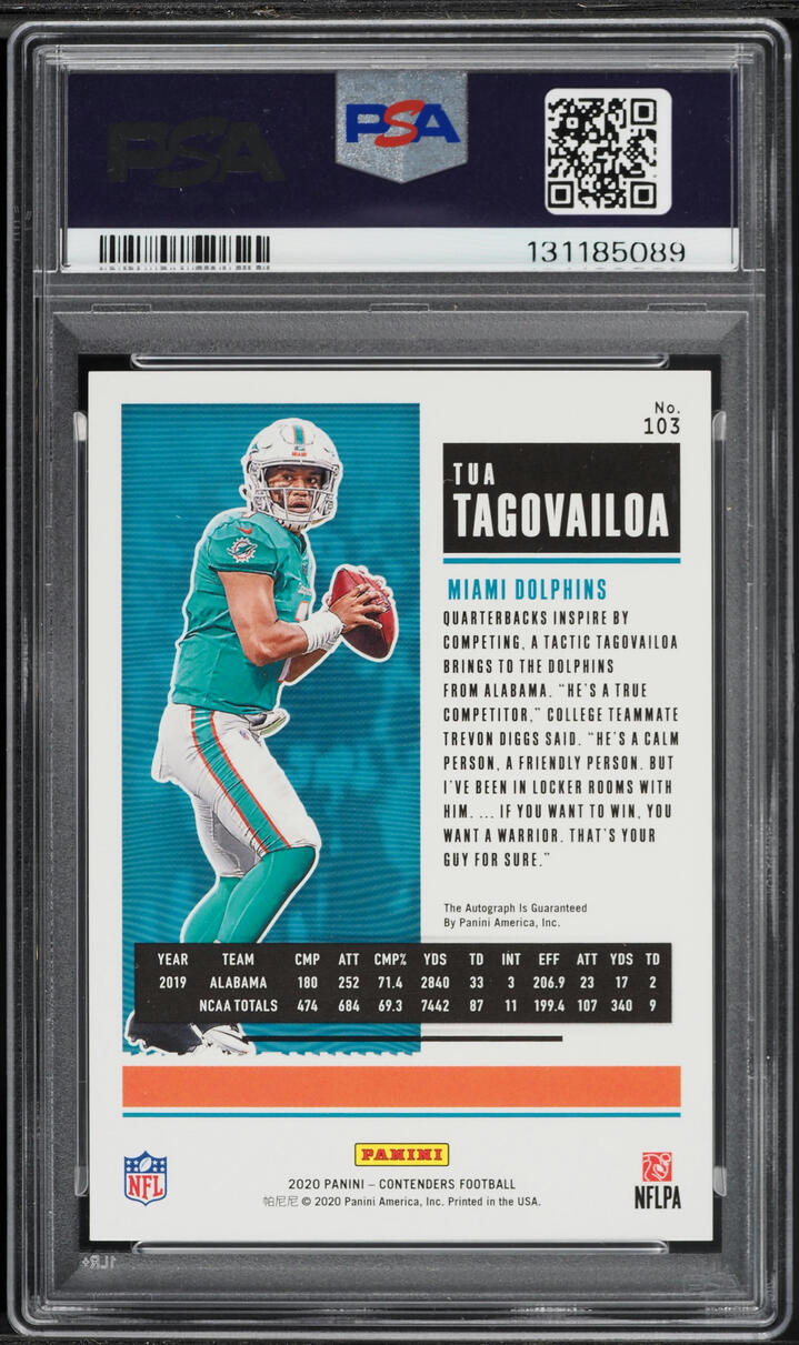 2020 Panini Contenders Tua Tagovailoa ROOKIE AUTO #103 PSA 10 GEM MINT