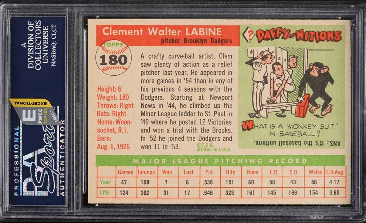 1955 Topps Clem Labine #180 PSA 8 NM-MT