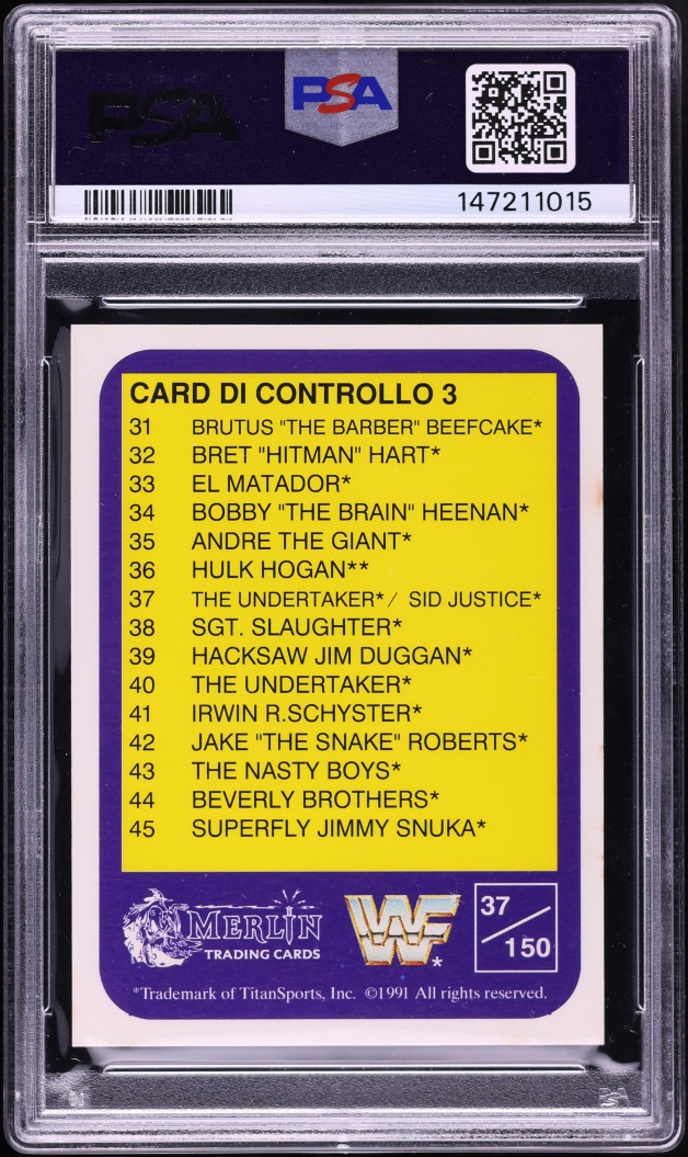 1991 Merlin WWF Italian Checklist The Undertaker & Sid Justice #37 PSA 10 GEM MINT