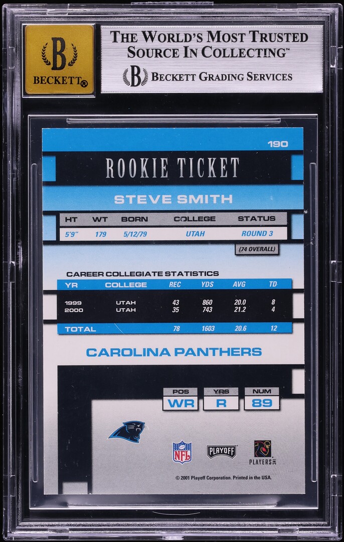 2001 Playoff Contenders Steve Smith ROOKIE AUTO #190 BGS 9 MINT
