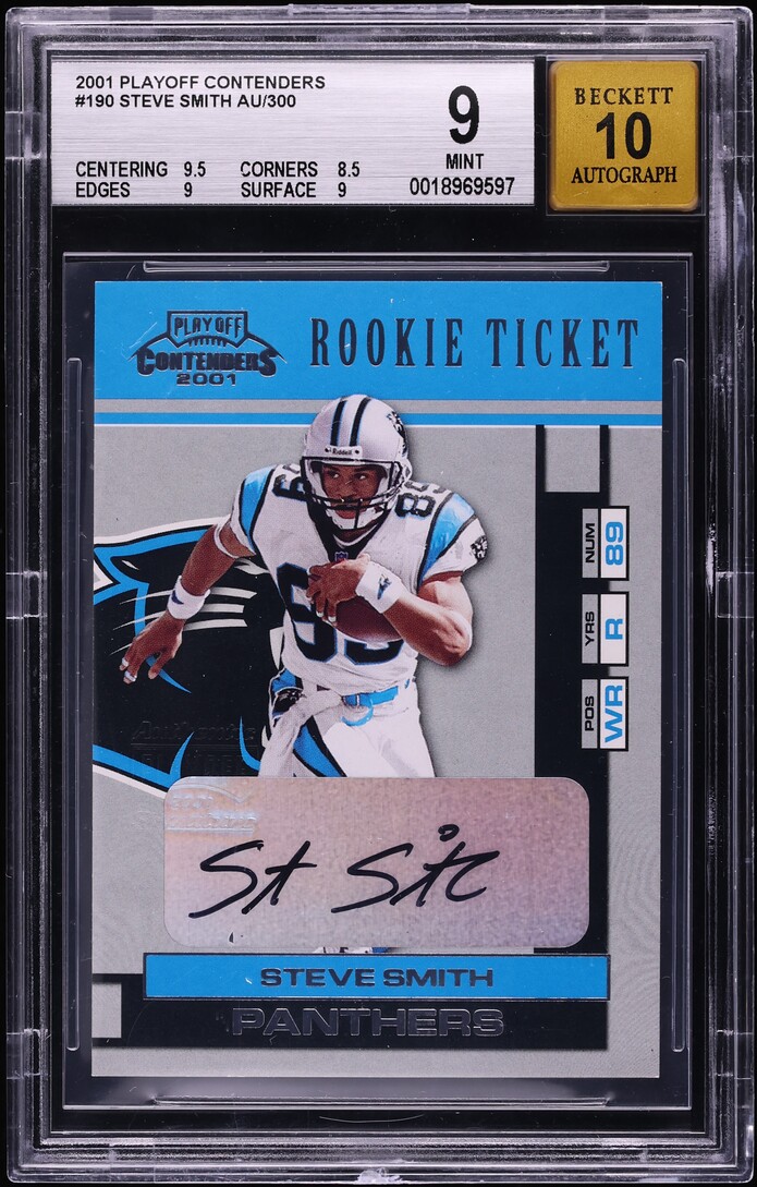 2001 Playoff Contenders Steve Smith ROOKIE AUTO #190 BGS 9 MINT