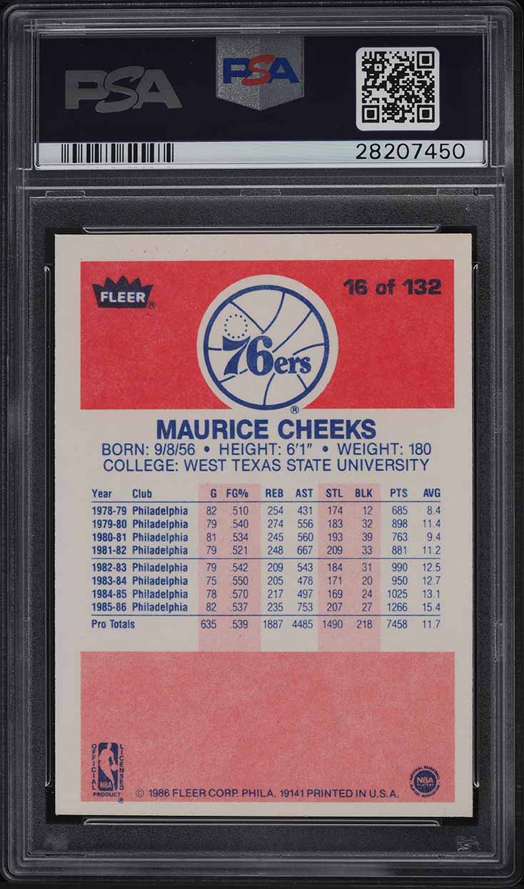 1986 Fleer Basketball Maurice Cheeks #16 PSA 9 MINT