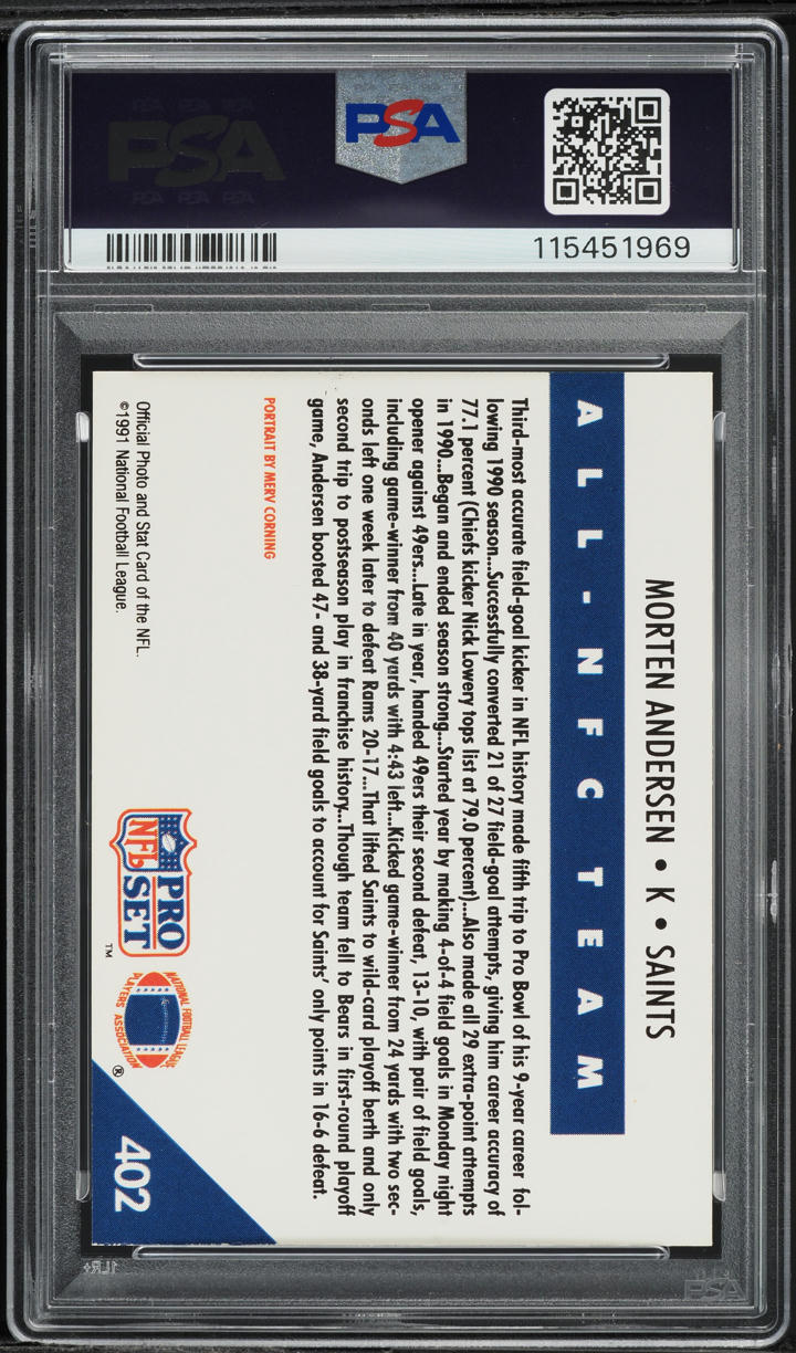 1991 Pro Set Football Morten Andersen #402 PSA 9 MINT