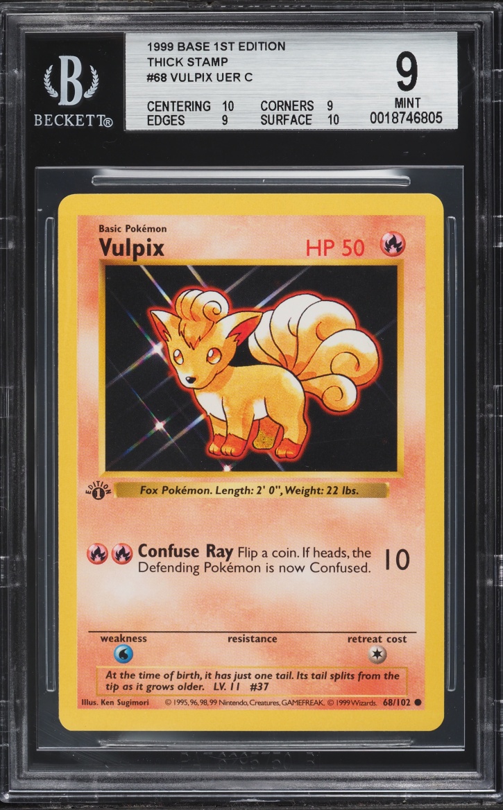 1999 Pokemon Base Set Shadowless 1st Edition Thick Stamp Vulpix #68 BGS 9 MINT