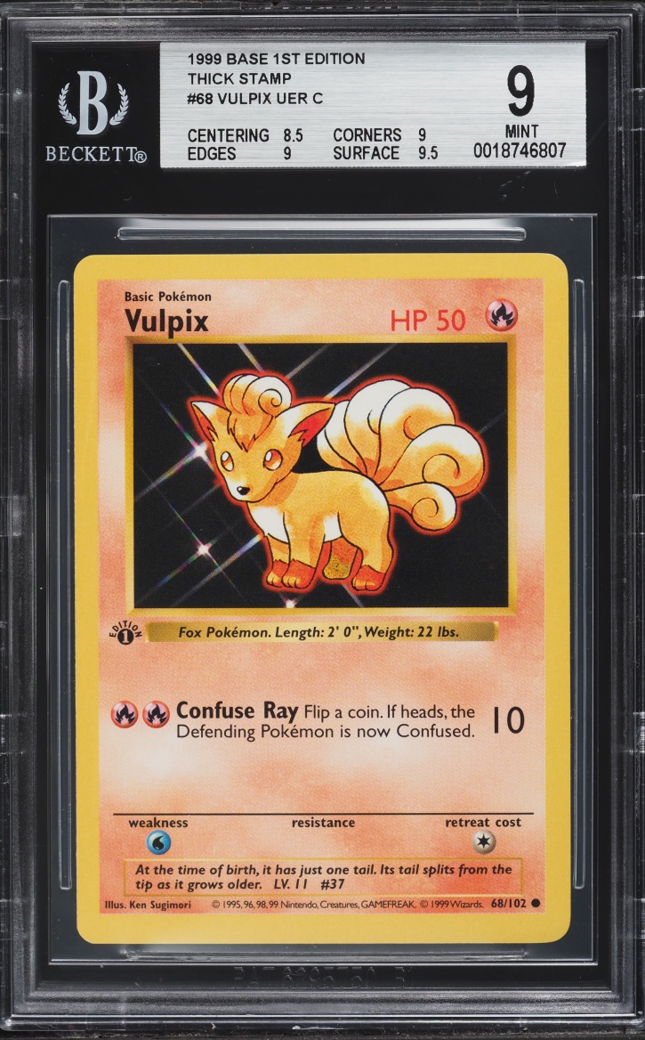 1999 Pokemon Base Set Shadowless 1st Edition Thick Stamp Vulpix #68 BGS 9 MINT