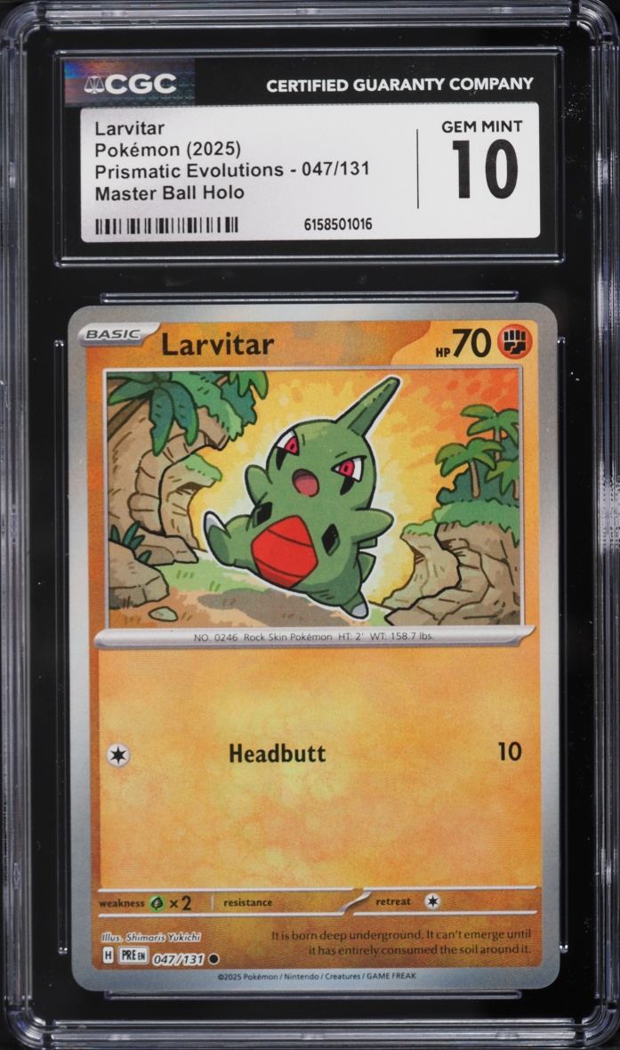 2025 Pokemon Scarlet & Violet Prismatic Evolutions Master Ball Holo Larvitar #47 CGC 10 GEM