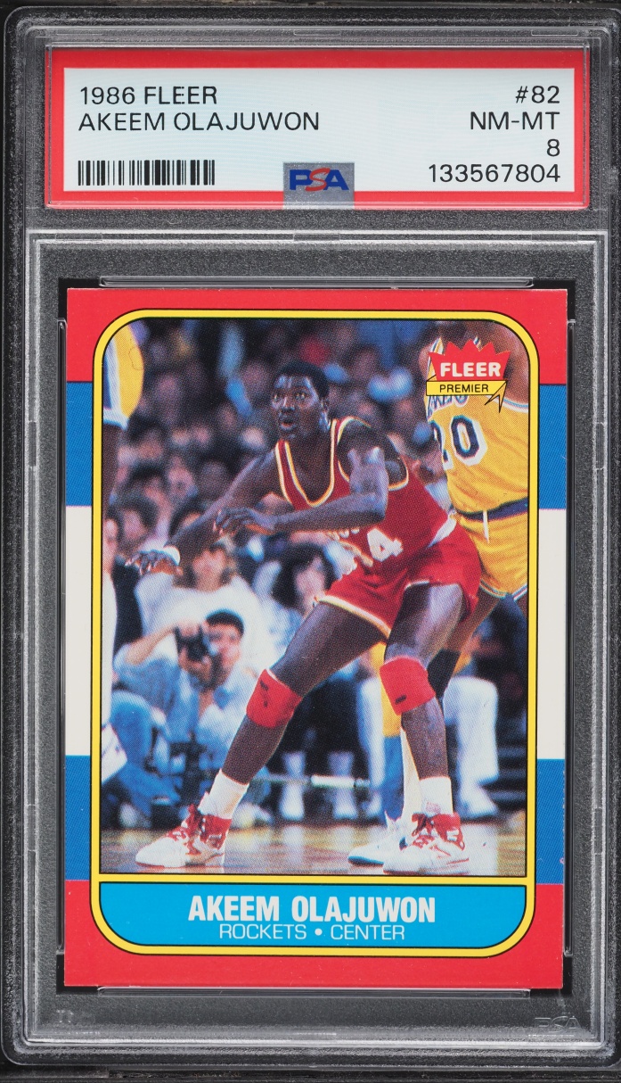 1986 Fleer Basketball Hakeem Olajuwon ROOKIE #82 PSA 8 NM-MT